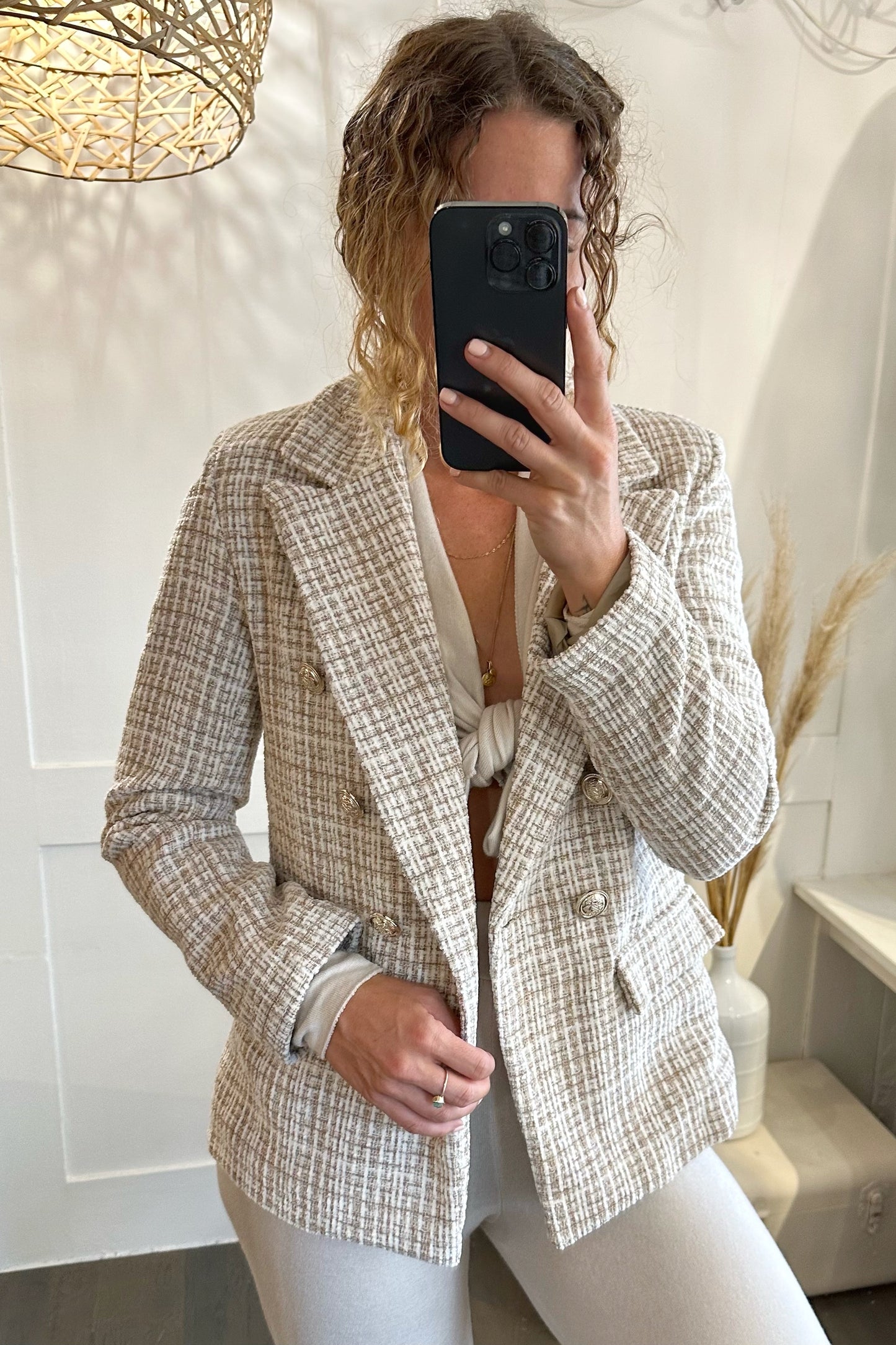 Blazer aus weicher Baumwollchenille mit geradem Schnitt