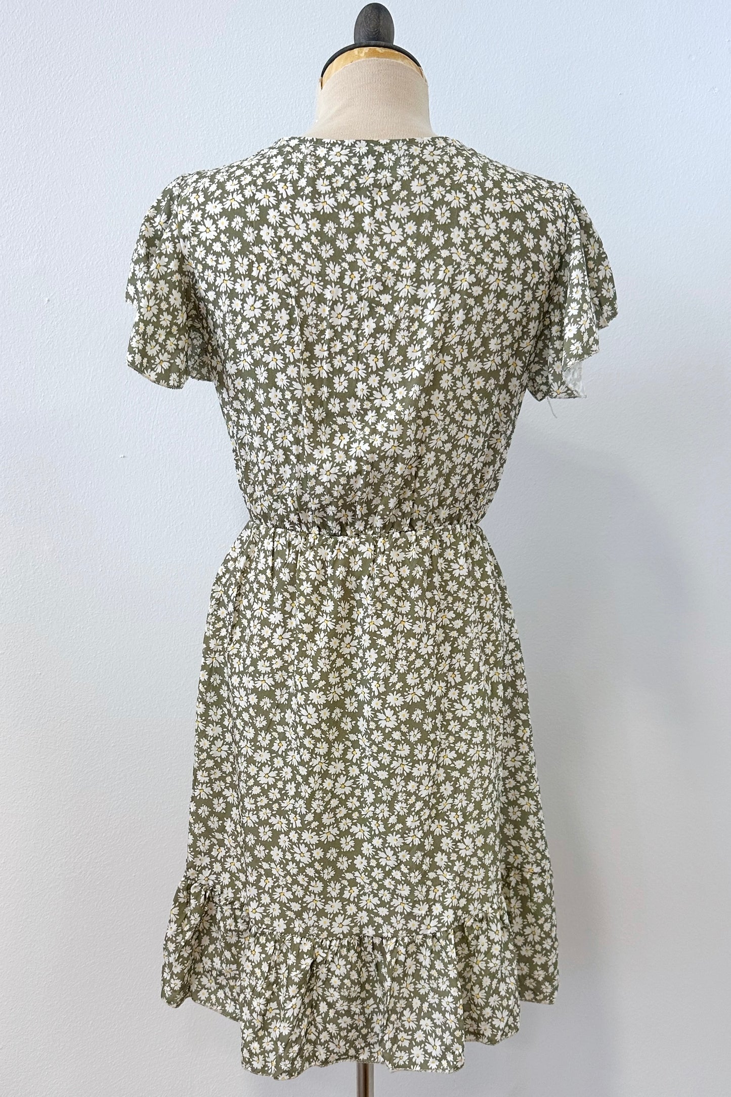 Leichtes Viskosekleid in Grün mit feinem Blumendruck