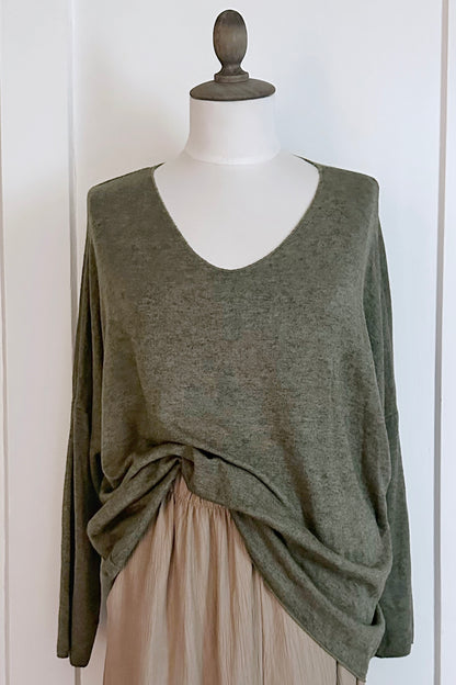 Feiner V-Strickpullover mit Angora