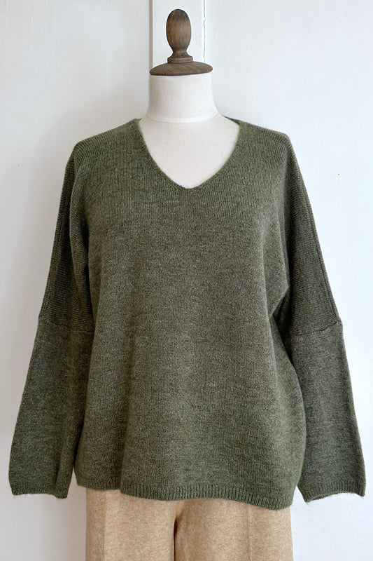 V-Neck Pullover mit Alpakawolle