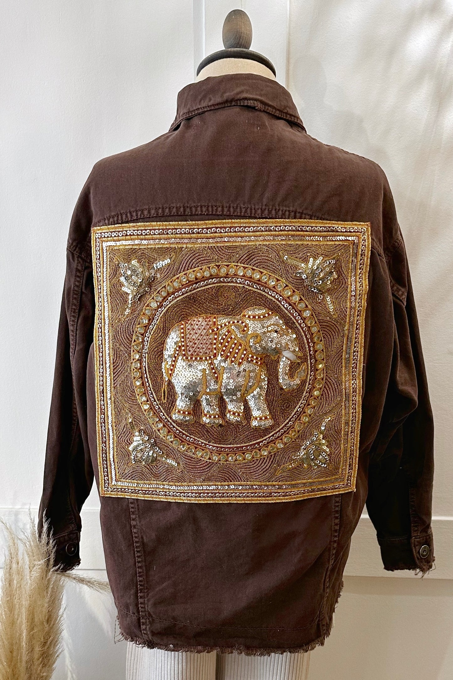 Jeans Jacket Elephant - handmade